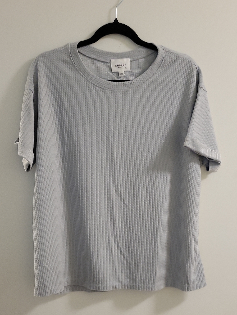 ANDREE BY UNIT Womwns Light Gray Waffle Short Sleeve Crew Tee Size Medium